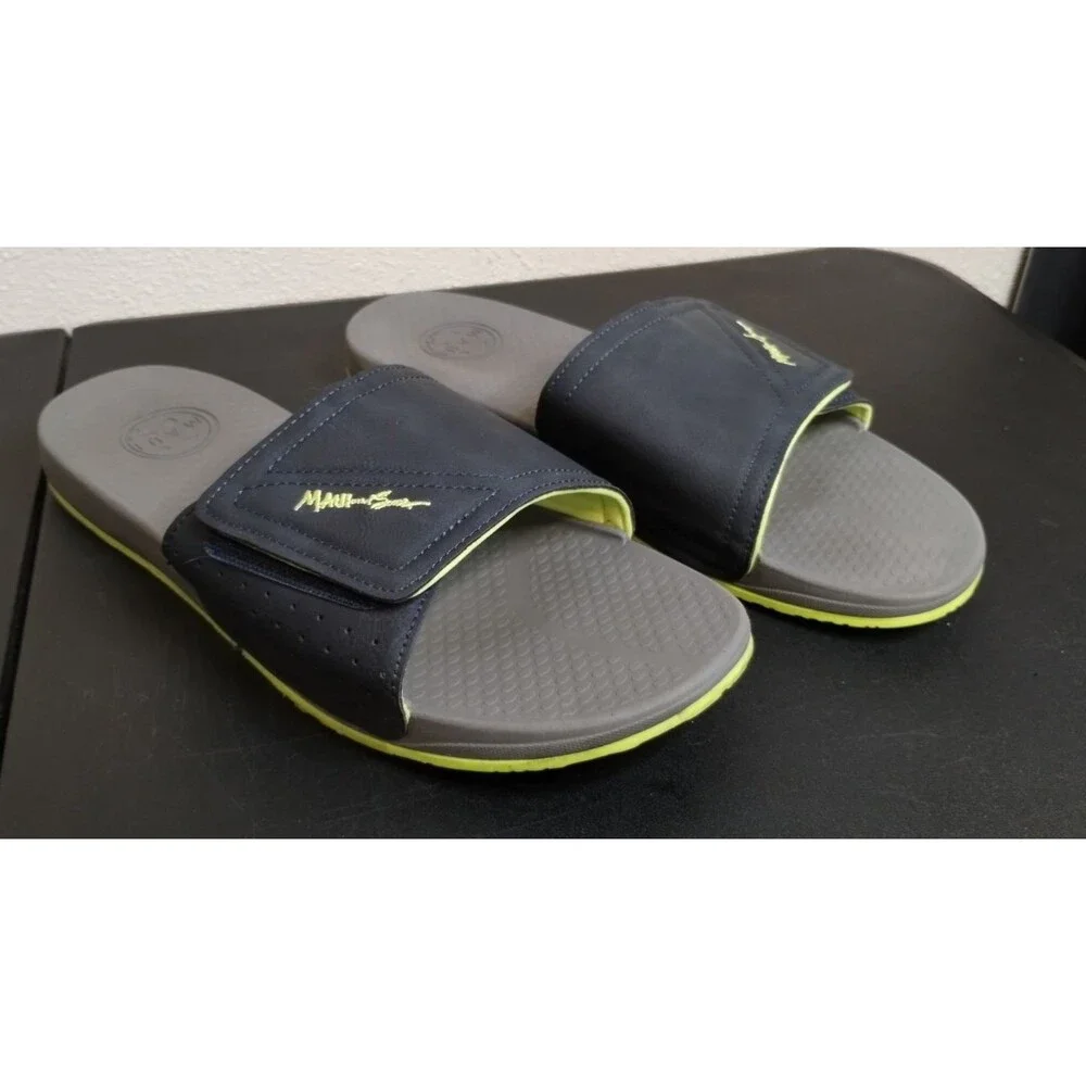 Maui and Sons Men Beach Cushion Slide Black and Green Size 11